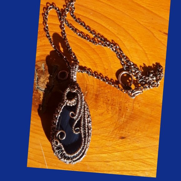 Fused Glass/Copper Wire-Woven Necklace - Picture 1 of 5